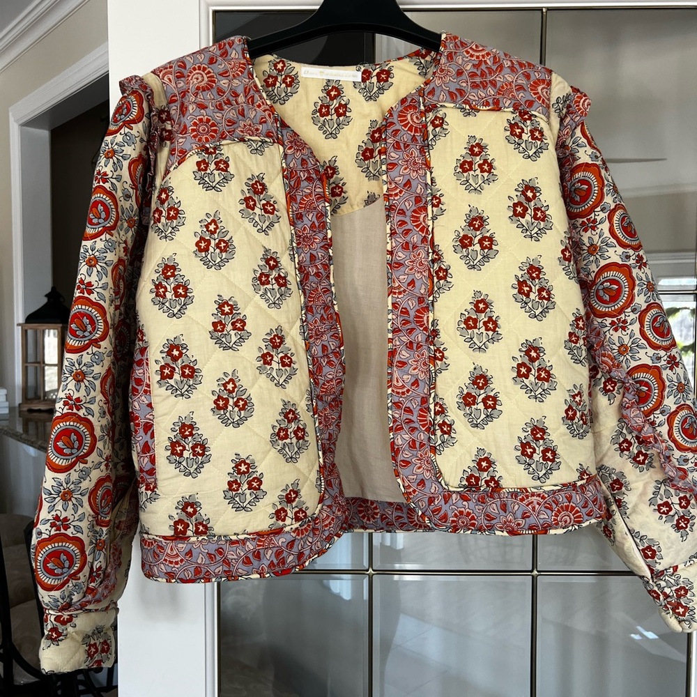 ANTHROPOLOGIE LLANI WOMENS PRINTED QUILTED PUFF SLEEVE JACKET
